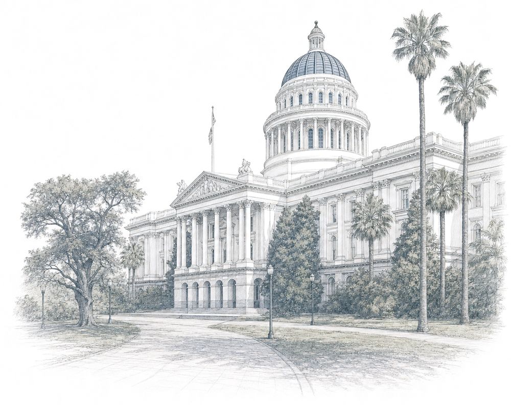 Pencil drawing of the California State Capitol in Sacramento